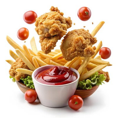 FRENCH FRIES</br>CHICKEN LOLLIPOP </br>JUICE</br>KETCHUP